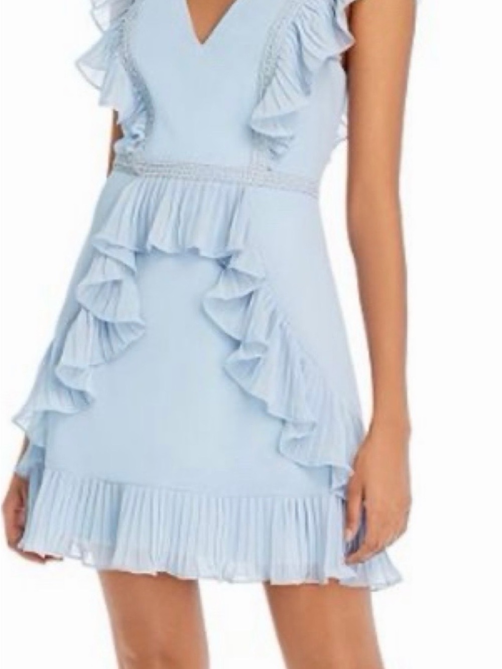 BCBGMaxAzria Light Blue Ruffle V-Neck Mini Dress